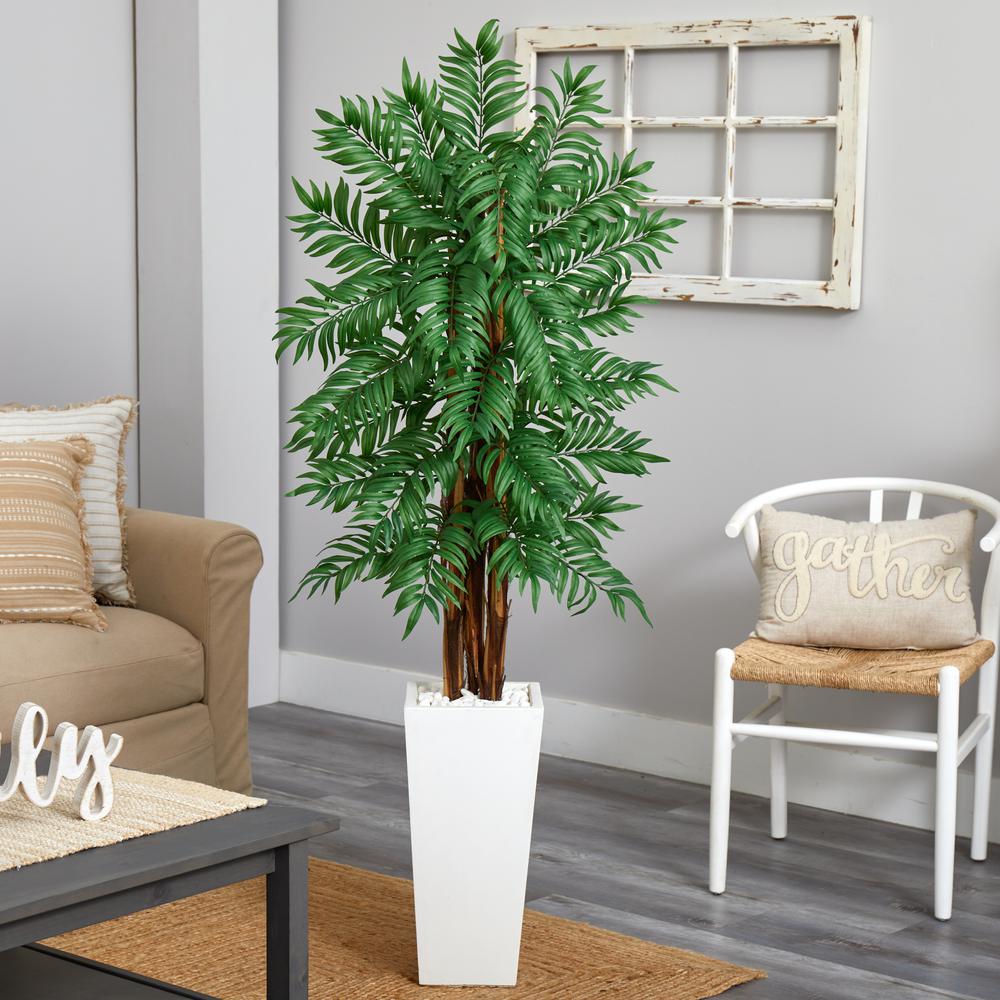 5.5ft. Parlor Palm Artificial Tree in White Tower Planter. Picture 2