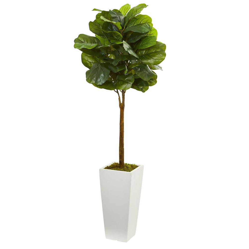 4ft. Fiddle Leaf Artificial Tree in White Tower Planter. Picture 1