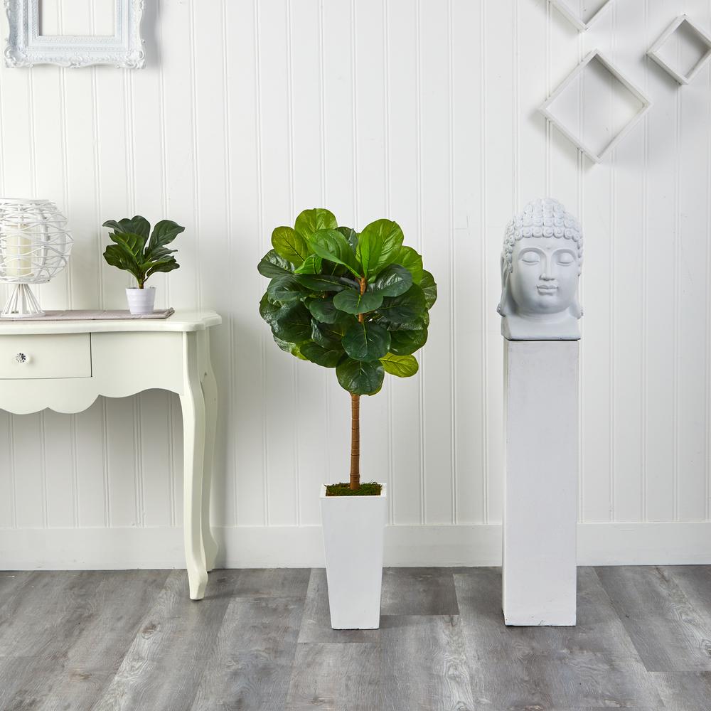 4ft. Fiddle Leaf Artificial Tree in White Tower Planter. Picture 2
