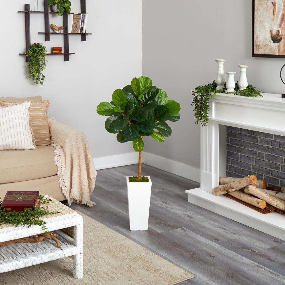 4ft. Fiddle Leaf Artificial Tree in White Tower Planter. Picture 5