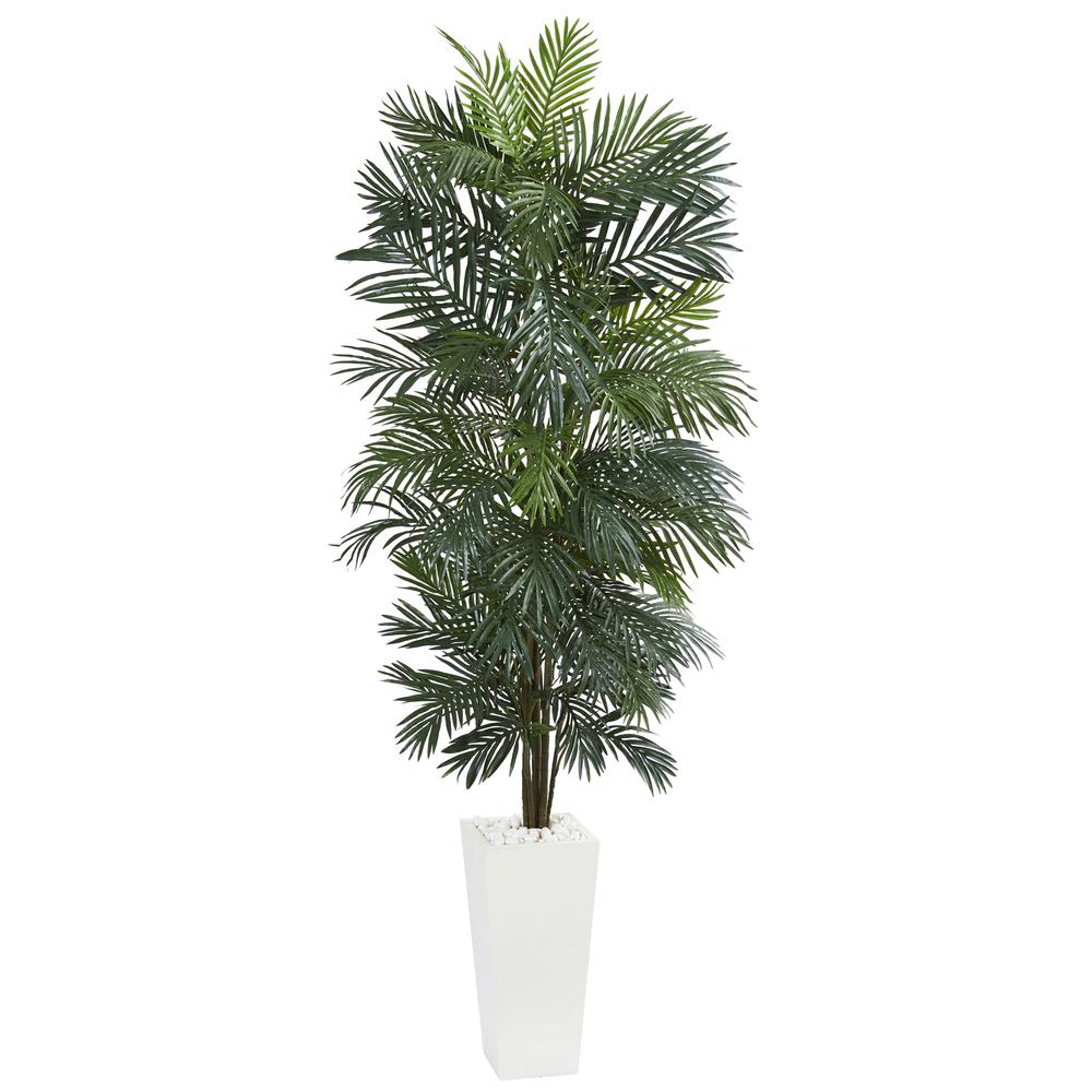 7ft. Areca Artificial Tree in White Tower Planter. Picture 1