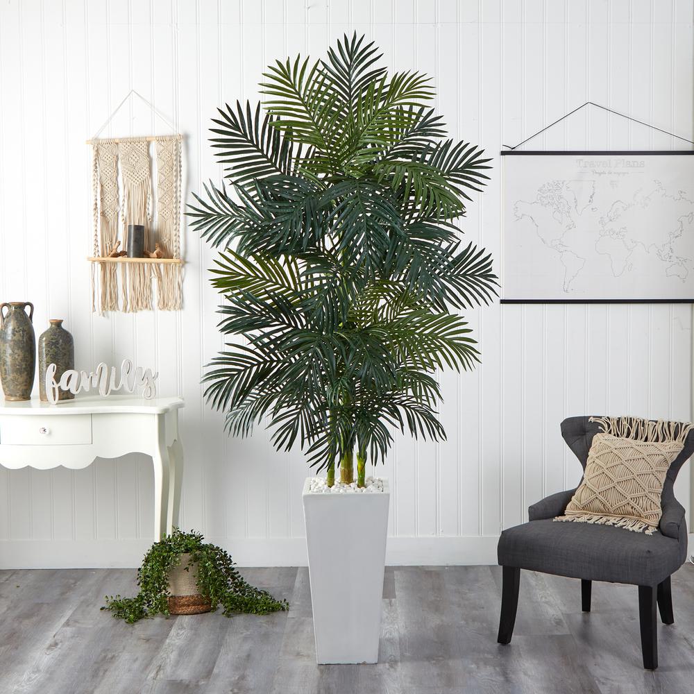 Golden Cane Palm Artificial Tree in White Tower Planter. Picture 3