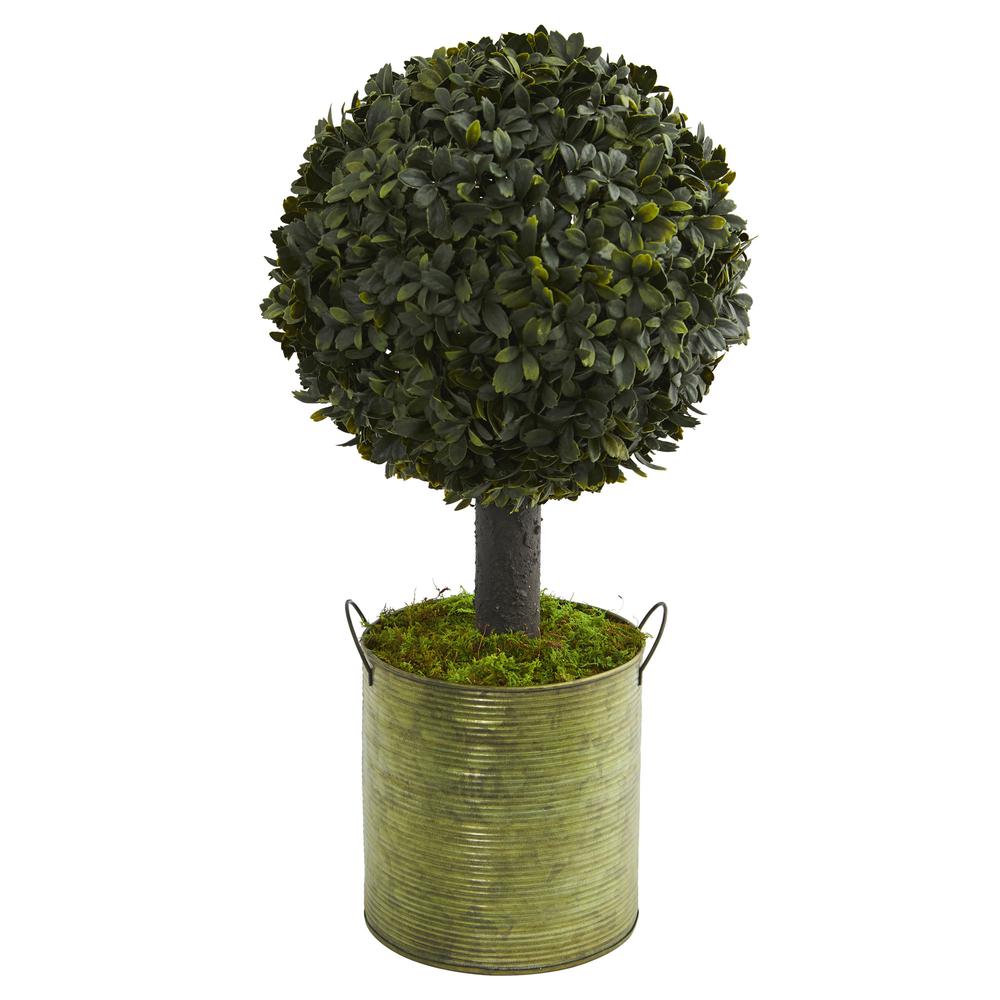 1.5ft. Boxwood Ball Topiary Artificial Tree in Green Tin (Indoor/Outdoor). Picture 1