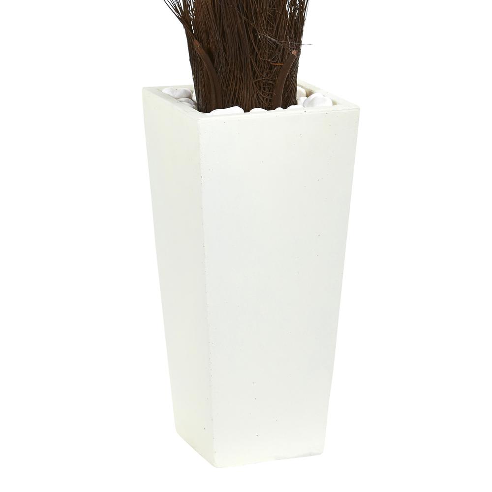 40in. Cycas Artificial Tree in White Tower Planter UV Resistant (Indoor/Outdoor). Picture 3