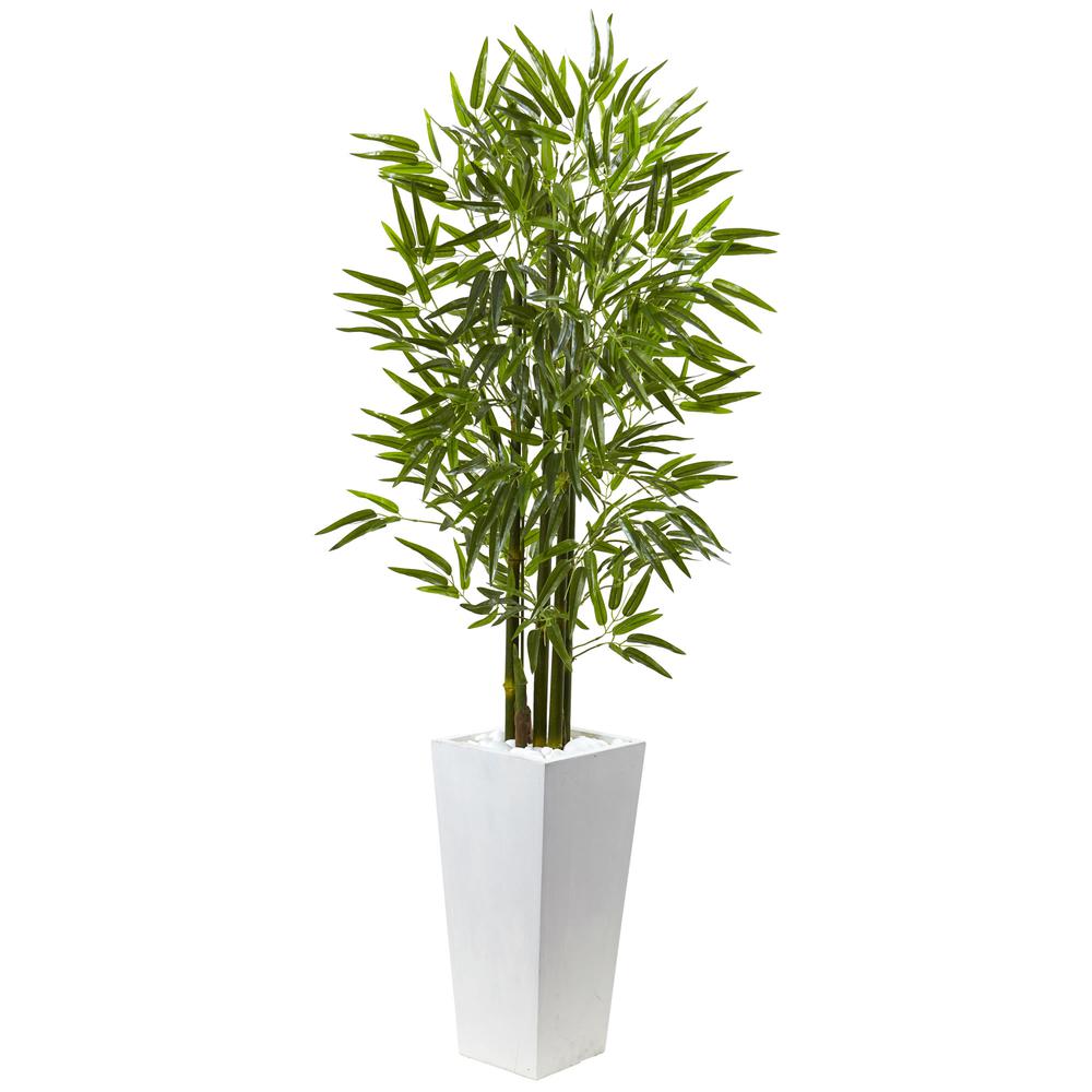 Bamboo Tree with White Planter, UV Resistant (Indoor/Outdoor). Picture 1