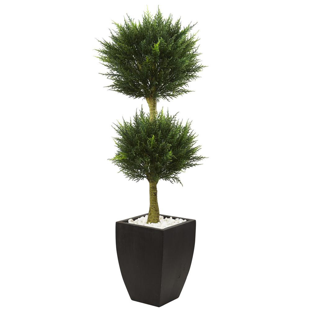 4.5ft. Cypress Topiary with Black Planter, UV Resistant (Indoor/Outdoor). Picture 1