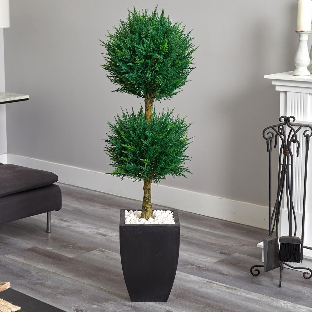 4.5ft. Cypress Topiary with Black Planter, UV Resistant (Indoor/Outdoor). Picture 4