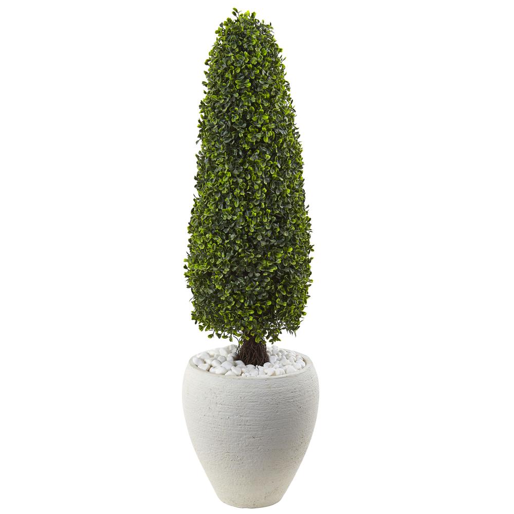 41in. Boxwood Topiary with Textured White Planter UV Resistant (Indoor/Outdoor). Picture 1