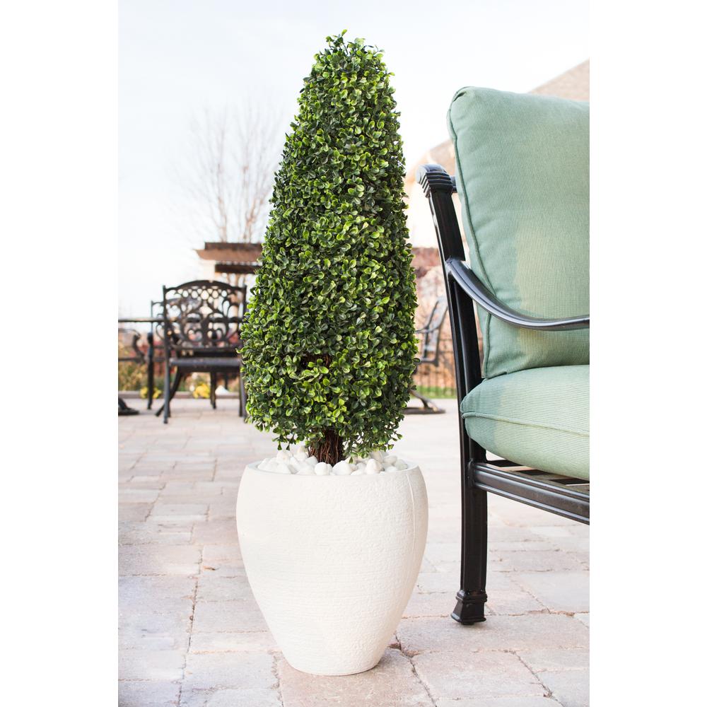 41in. Boxwood Topiary with Textured White Planter UV Resistant (Indoor/Outdoor). Picture 5
