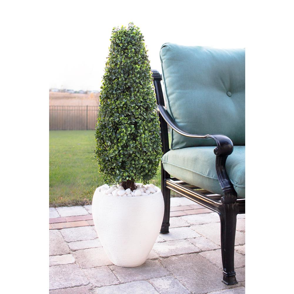 41in. Boxwood Topiary with Textured White Planter UV Resistant (Indoor/Outdoor). Picture 4