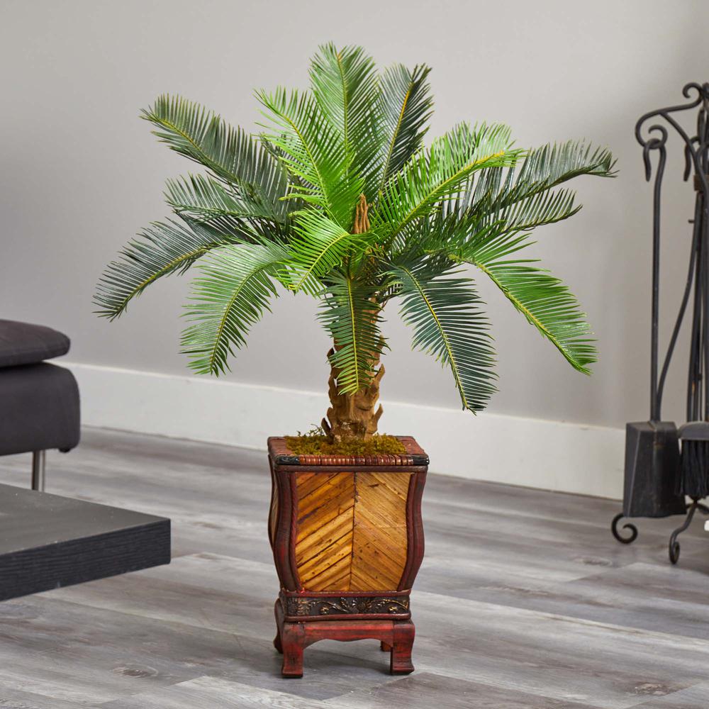 3ft. Cycas Artificial Tree in Wood Planter. Picture 6