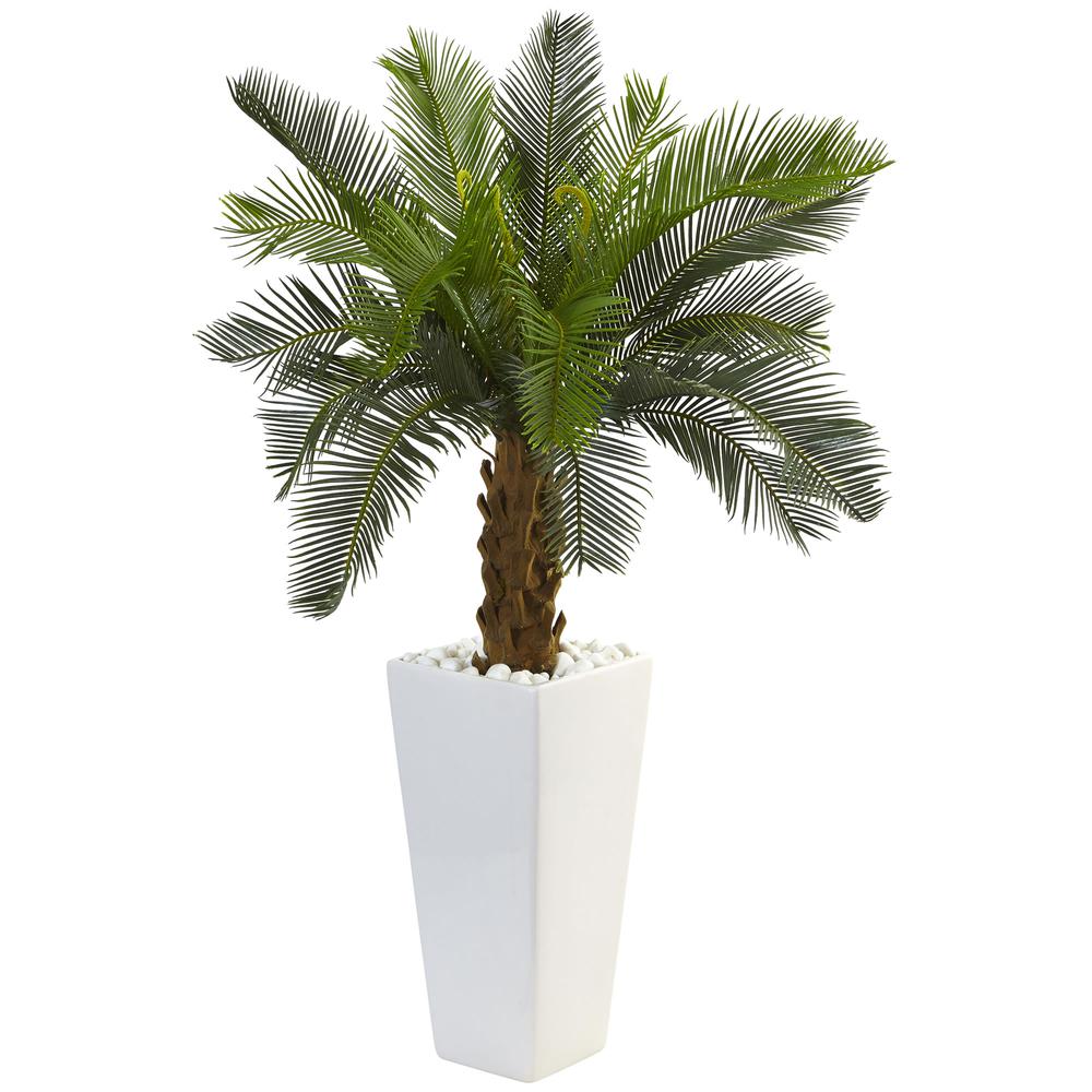 3ft. Cycas Artificial Tree in White Tower Planter. Picture 1