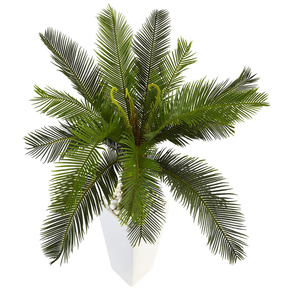 3ft. Cycas Artificial Tree in White Tower Planter. Picture 3