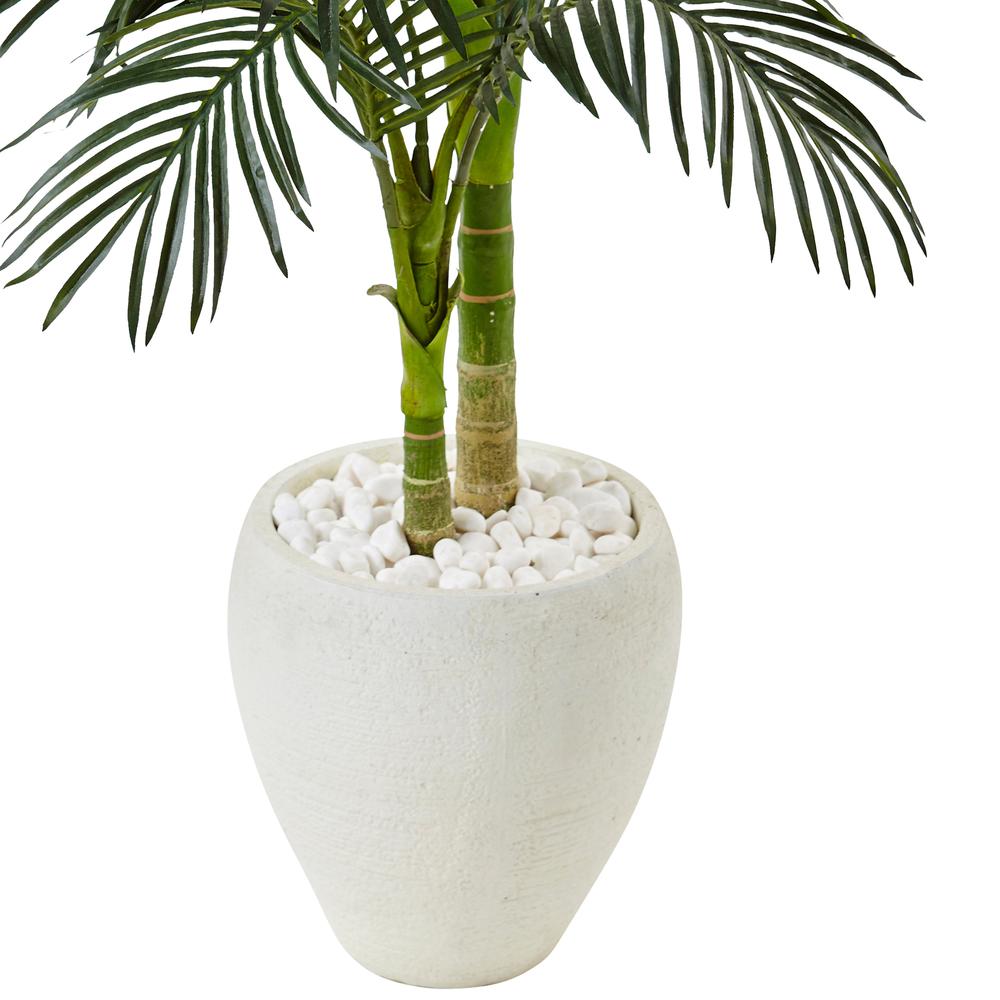 4.5ft. Golden Cane Palm Artificial Tree in White Oval Planter. Picture 5