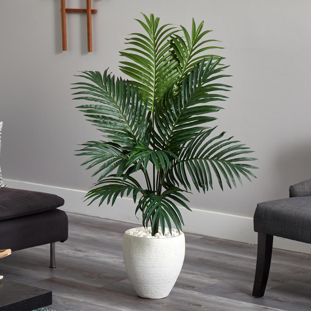4.5ft. Kentia Palm Artificial Tree in White Oval Planter. Picture 2