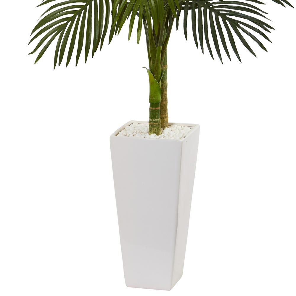 5ft. Golden Cane Palm Artificial Tree in White Tower Planter. Picture 2