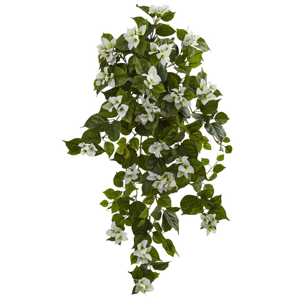 37in. Bougainvillea Hanging Artificial Plant (Set of 2), White. Picture 1