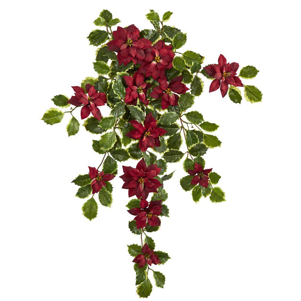 30in. Poinsettia and Variegated Holly Artificial Plant (Set of 2) (Real Touch). Picture 1