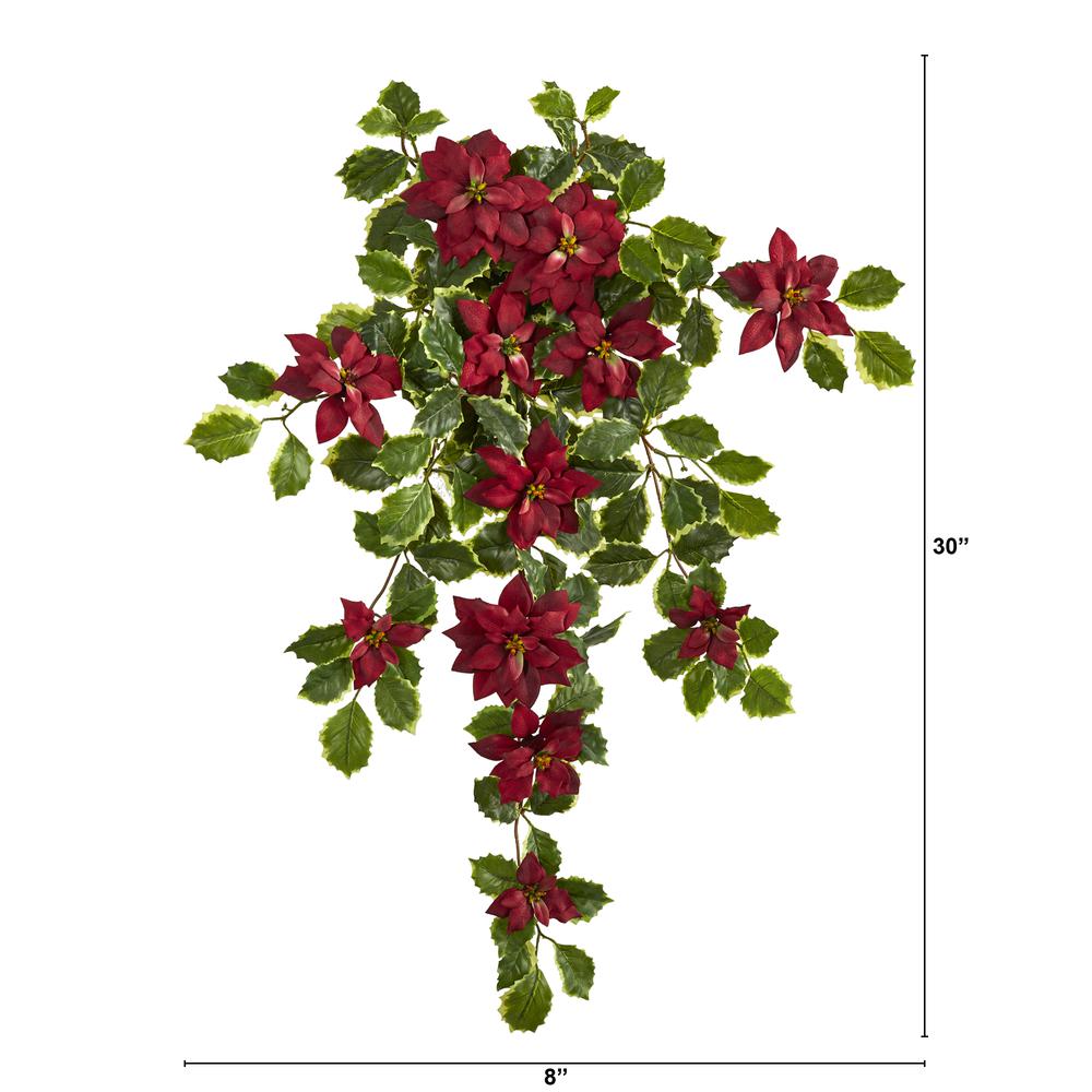30in. Poinsettia and Variegated Holly Artificial Plant (Set of 2) (Real Touch). Picture 2