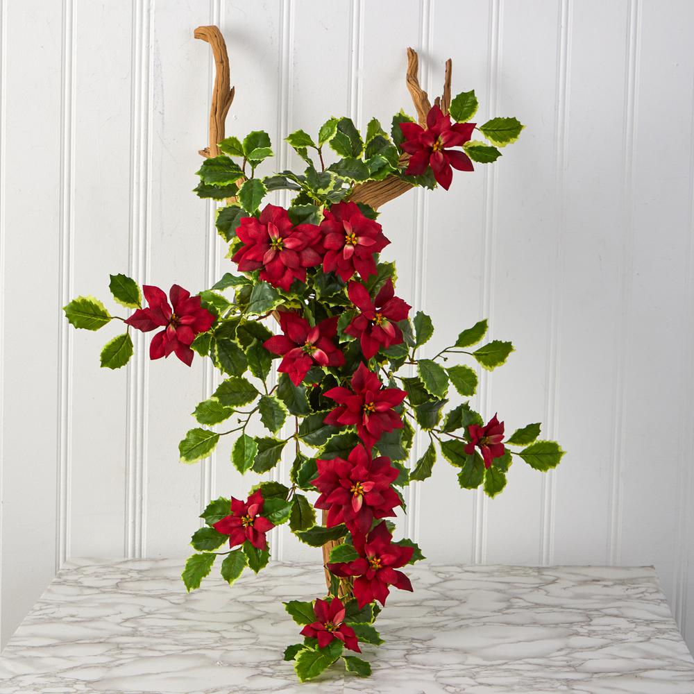 30in. Poinsettia and Variegated Holly Artificial Plant (Set of 2) (Real Touch). Picture 3