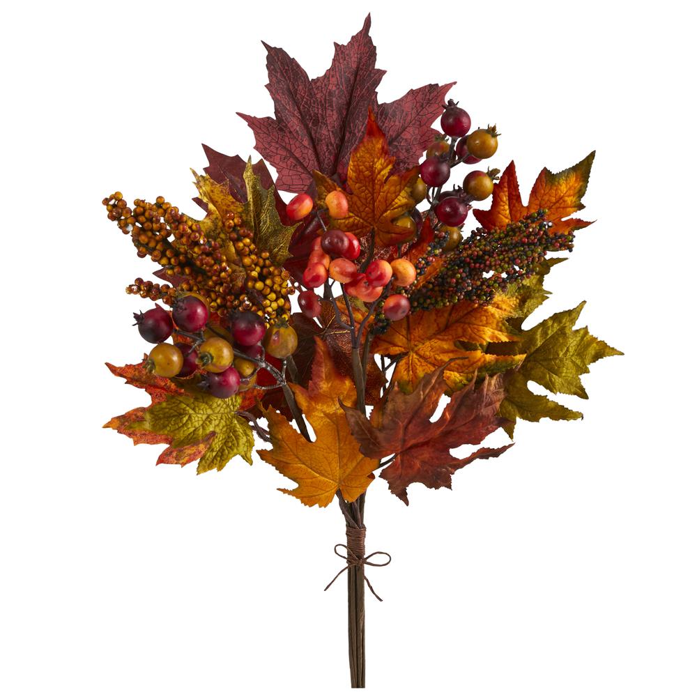 20in. Maple Leaf and Berries Artificial Flower Bouquet (Set of 3). Picture 1