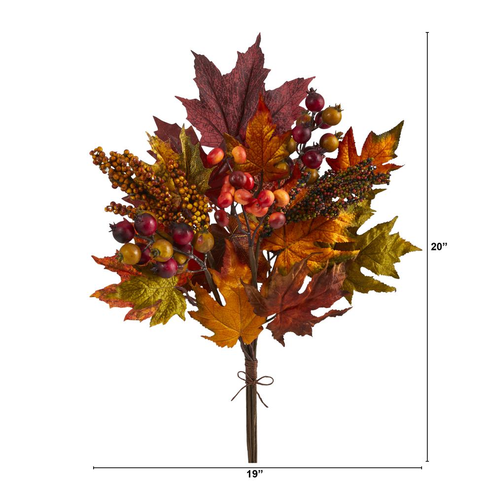 20in. Maple Leaf and Berries Artificial Flower Bouquet (Set of 3). Picture 2
