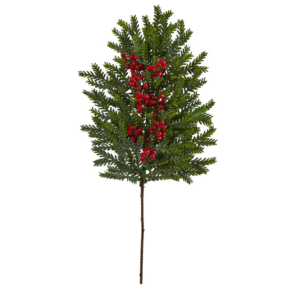 34in. Pine and Berries Artificial Hanging Plant (Set of 3). Picture 1
