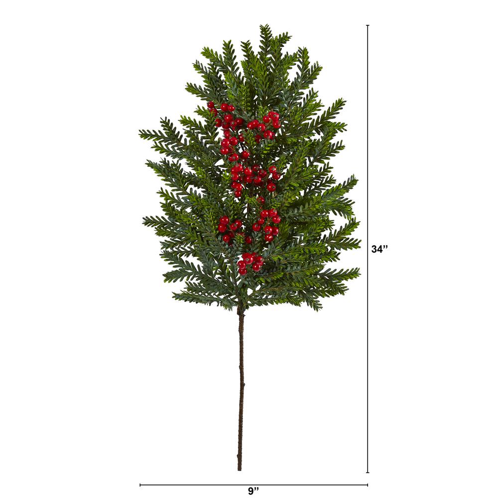 34in. Pine and Berries Artificial Hanging Plant (Set of 3). Picture 2