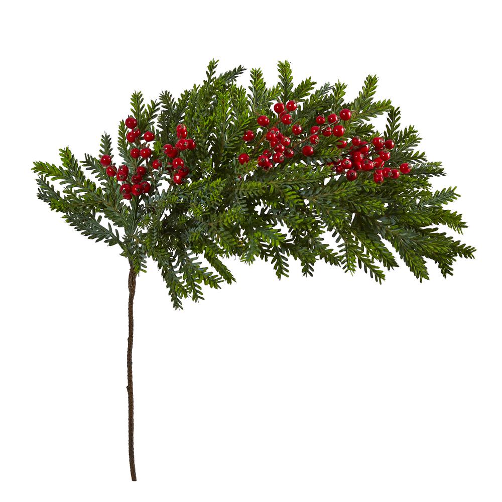 34in. Pine and Berries Artificial Hanging Plant (Set of 3). Picture 3