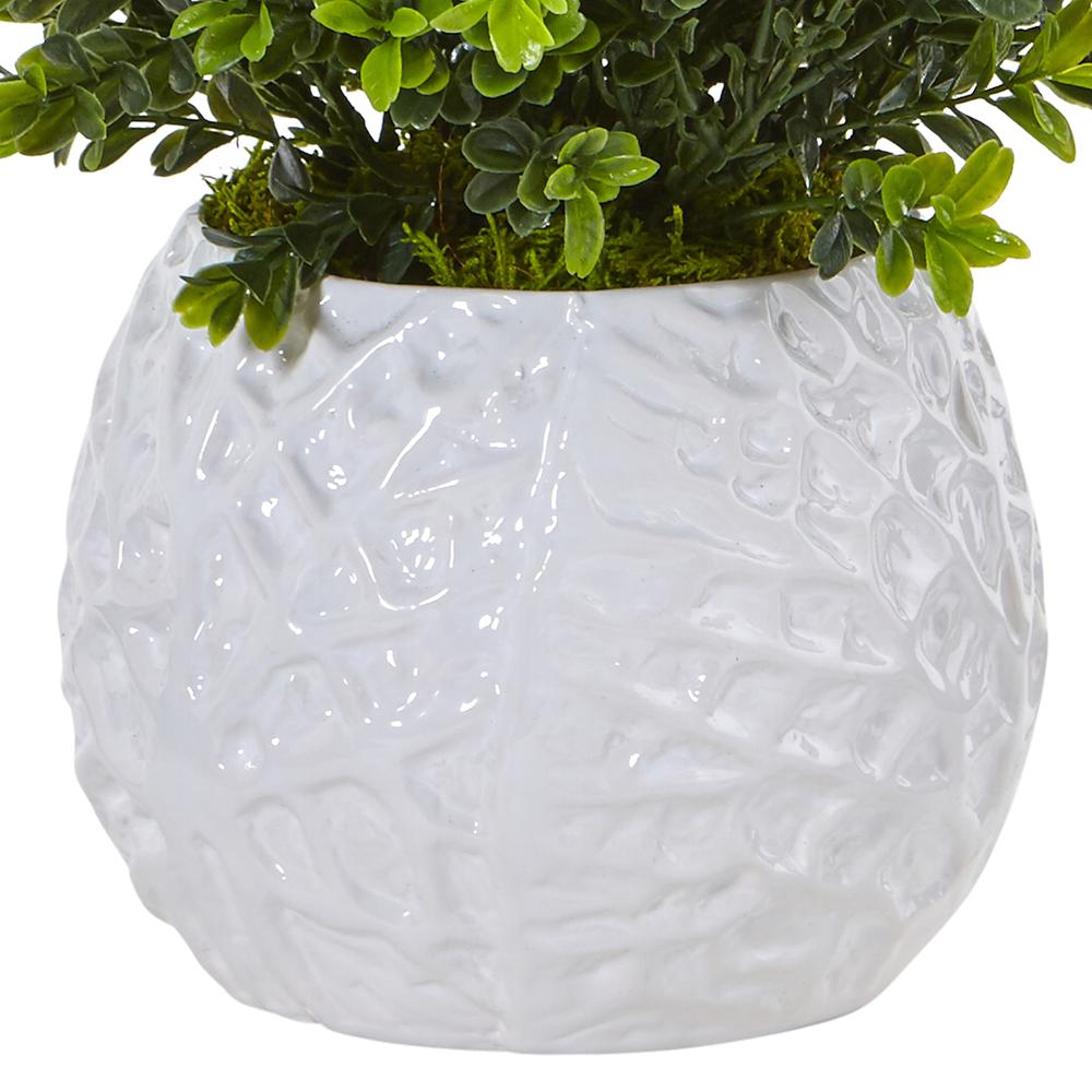 Boxwood Evergreen Artificial Plant in White Vase (Indoor/Outdoor). Picture 5