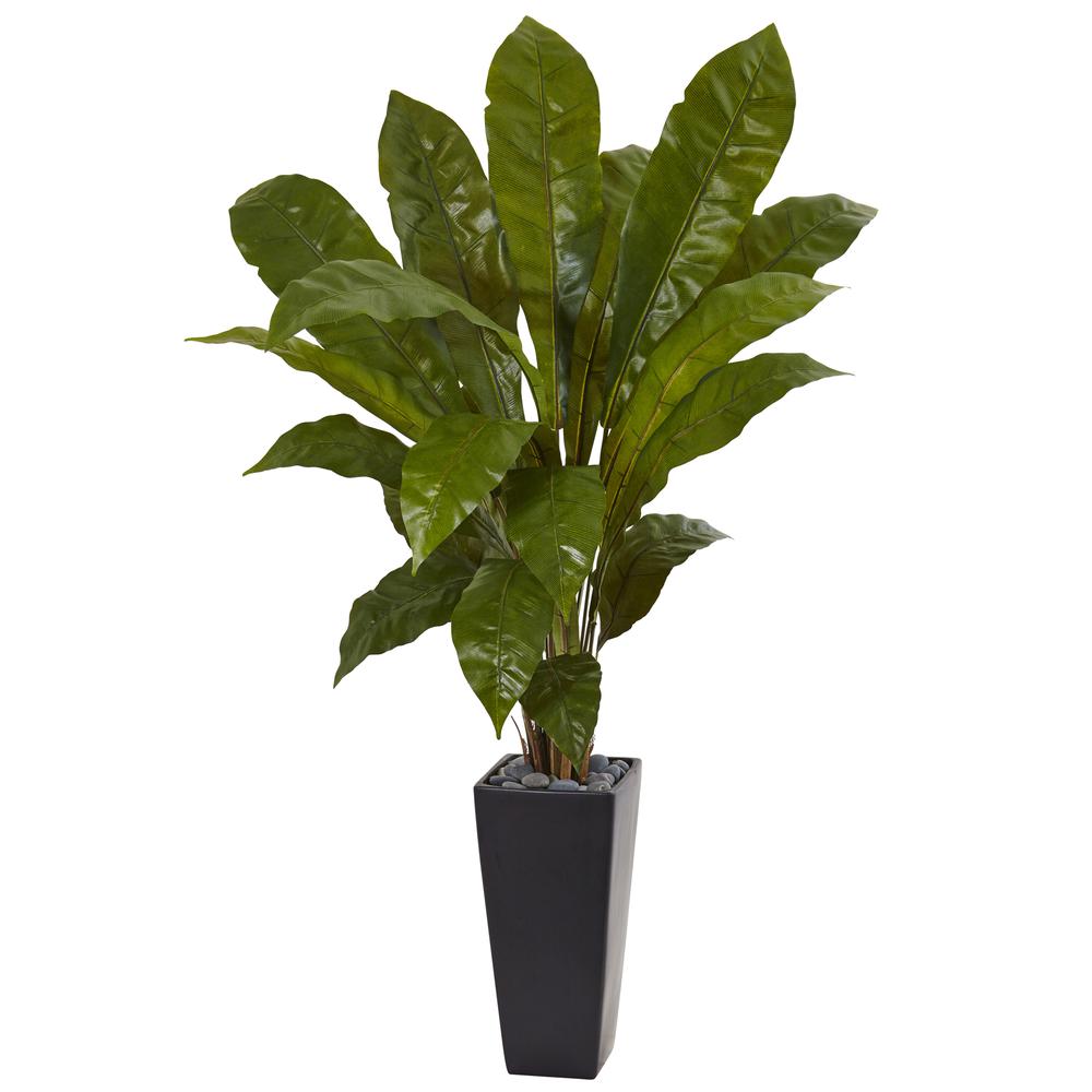 4.5ft. Birds Nest Fern Artificial Plant in Black Tower Planter. Picture 1