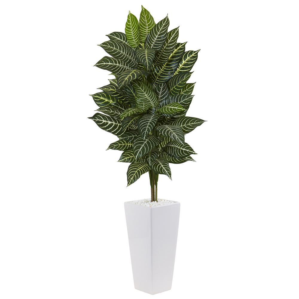 4ft. Zebra Artificial Plant in White Tower Planter. Picture 1