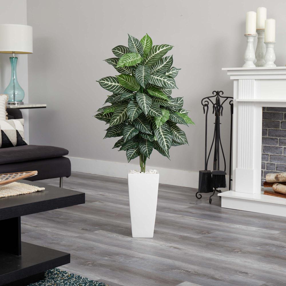 4ft. Zebra Artificial Plant in White Tower Planter. Picture 2
