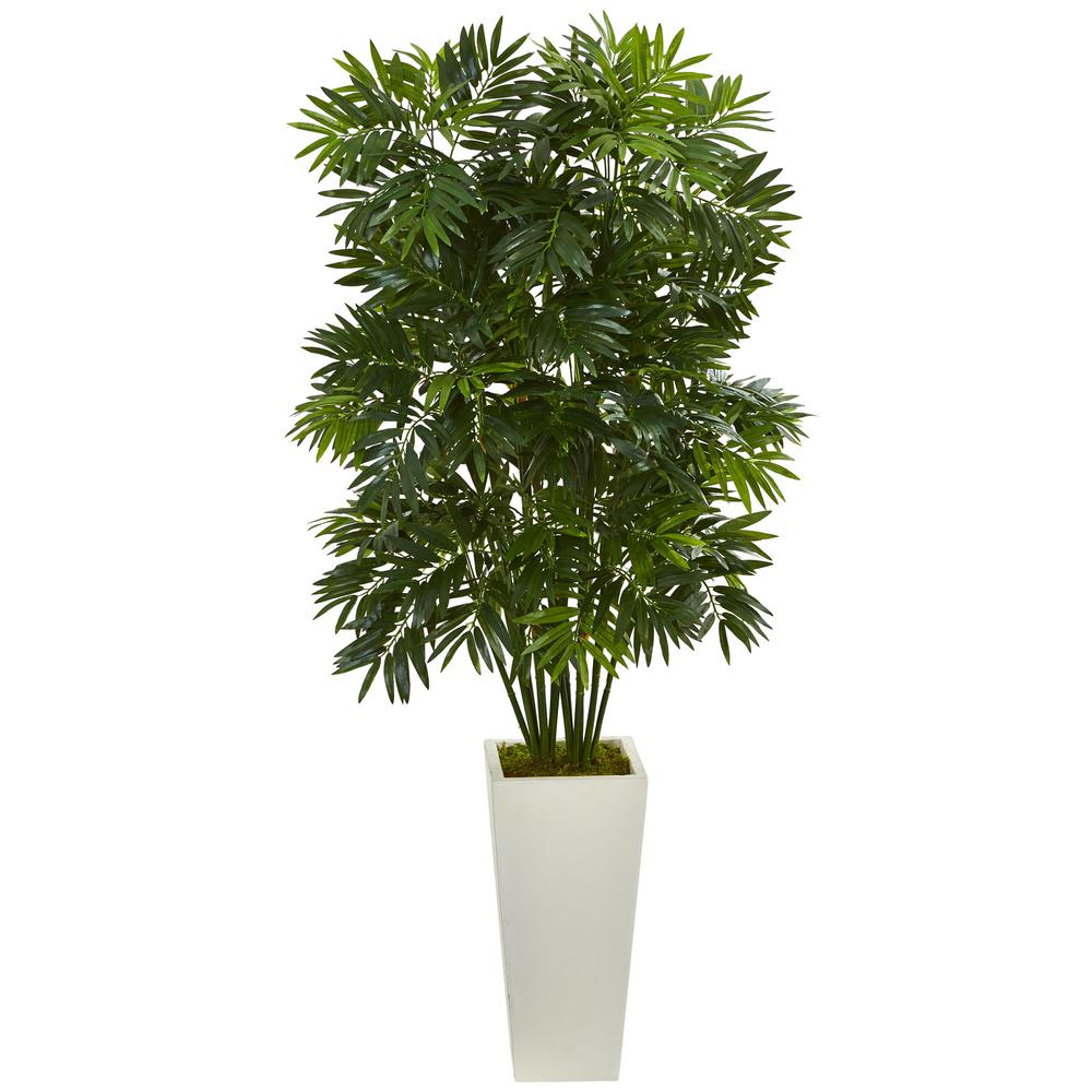 49in. Mini Bamboo Palm Artificial Plant in White Tower Planter. Picture 1