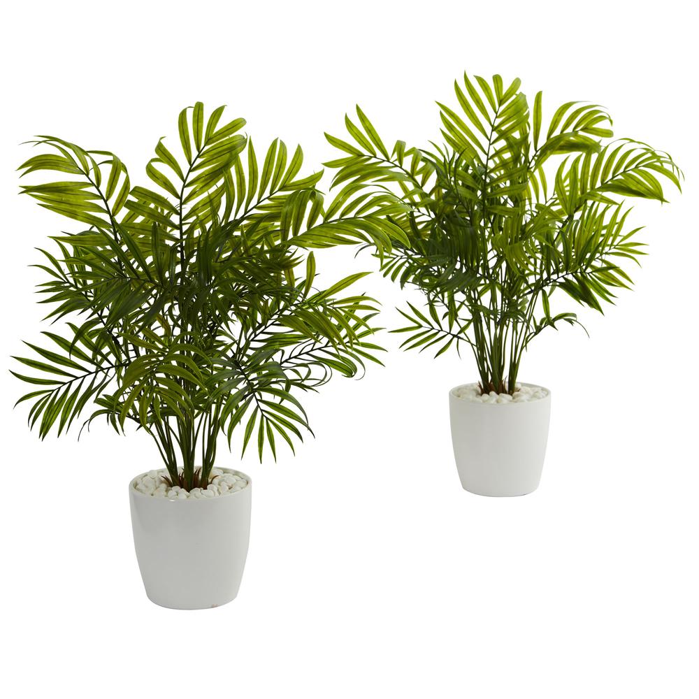 19.5in. Palms in White Planter Artificial Plant (Set of 2). Picture 1