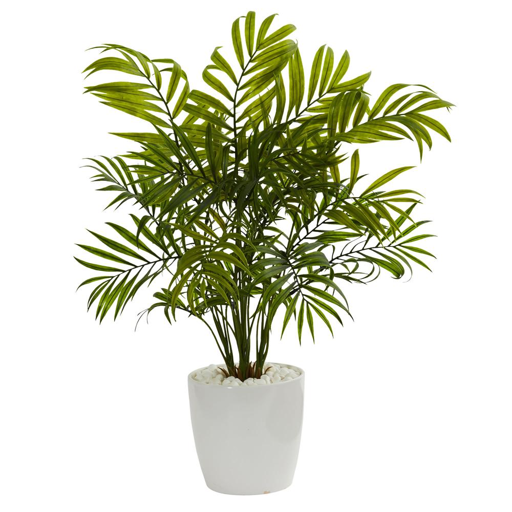 19.5in. Palms in White Planter Artificial Plant (Set of 2). Picture 2