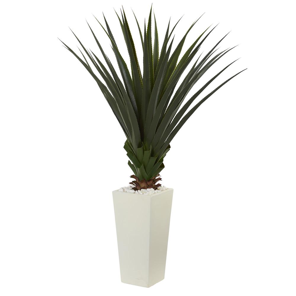 5ft. Spiky Agave Artificial Plant in White Tower Planter. Picture 1