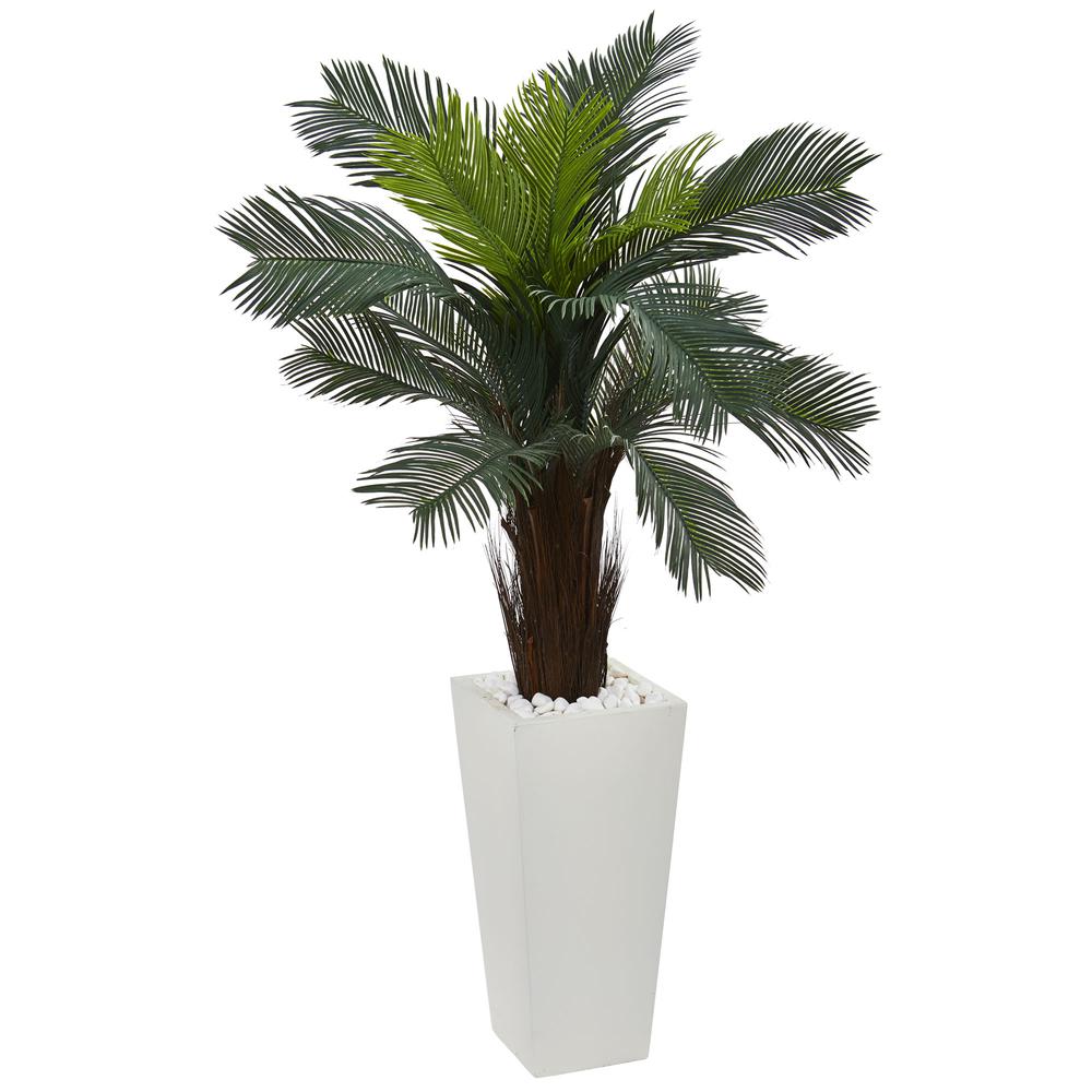 4.5ft. Cycas Artificial Plant in White Tower Planter. Picture 1