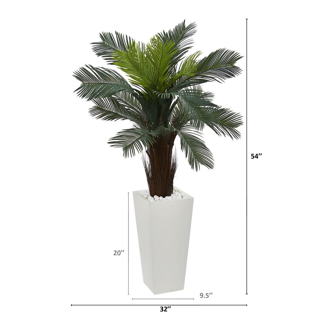 4.5ft. Cycas Artificial Plant in White Tower Planter. Picture 2