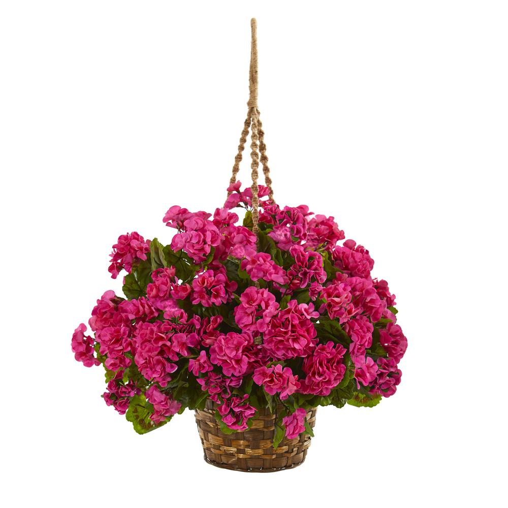 Geranium Hanging Basket Artificial Plant UV Resistant (Indoor/Outdoor), Beauty. Picture 1