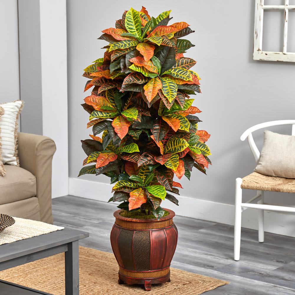 5.5ft. Croton Artificial Plant in Decorative Planter (Real Touch). Picture 3