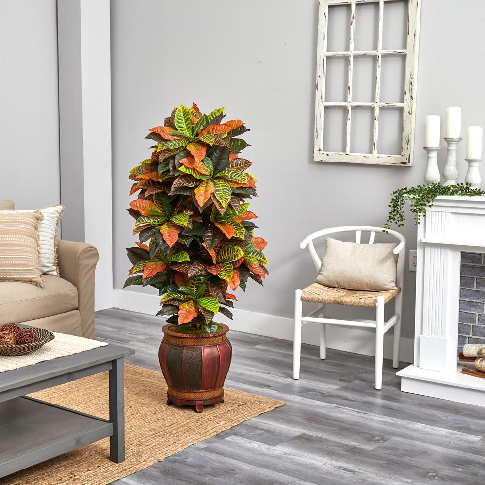 5.5ft. Croton Artificial Plant in Decorative Planter (Real Touch). Picture 4