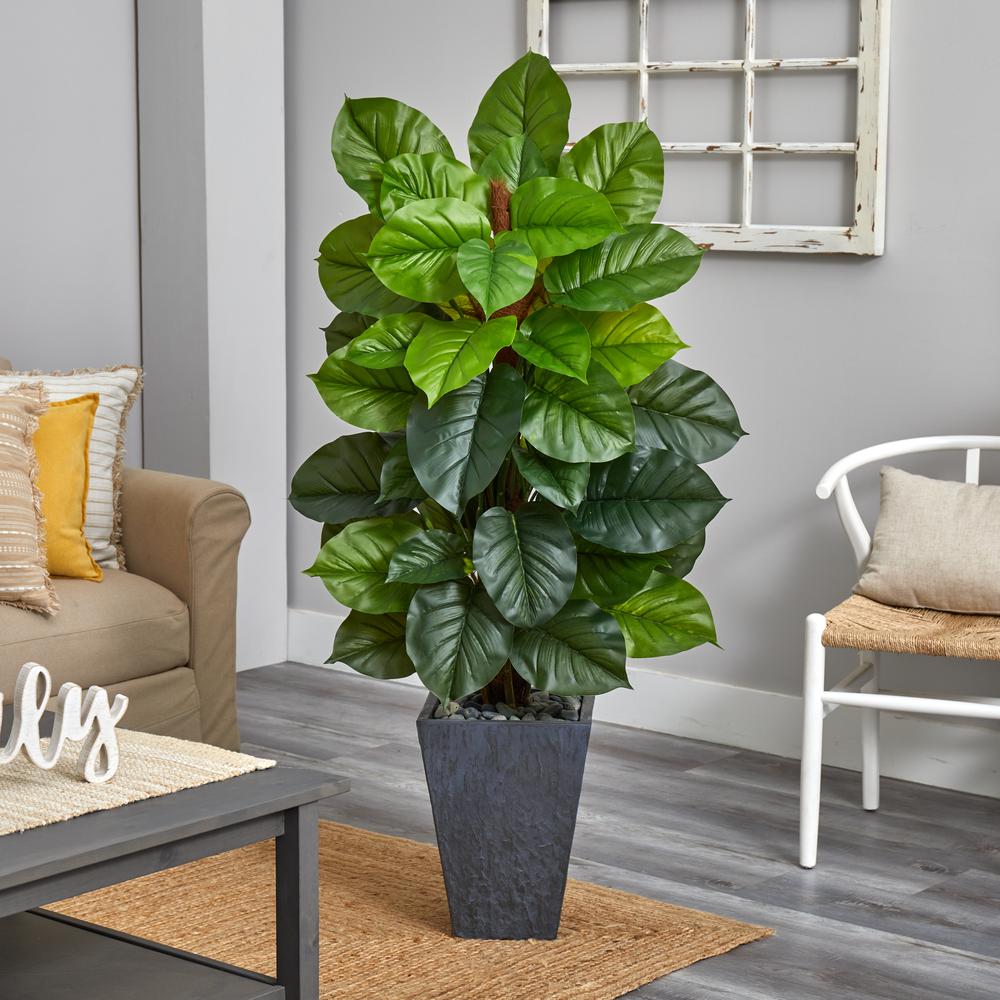 5ft. Large Leaf Philodendron Artificial Plant in Slate Planter (Real Touch). Picture 2