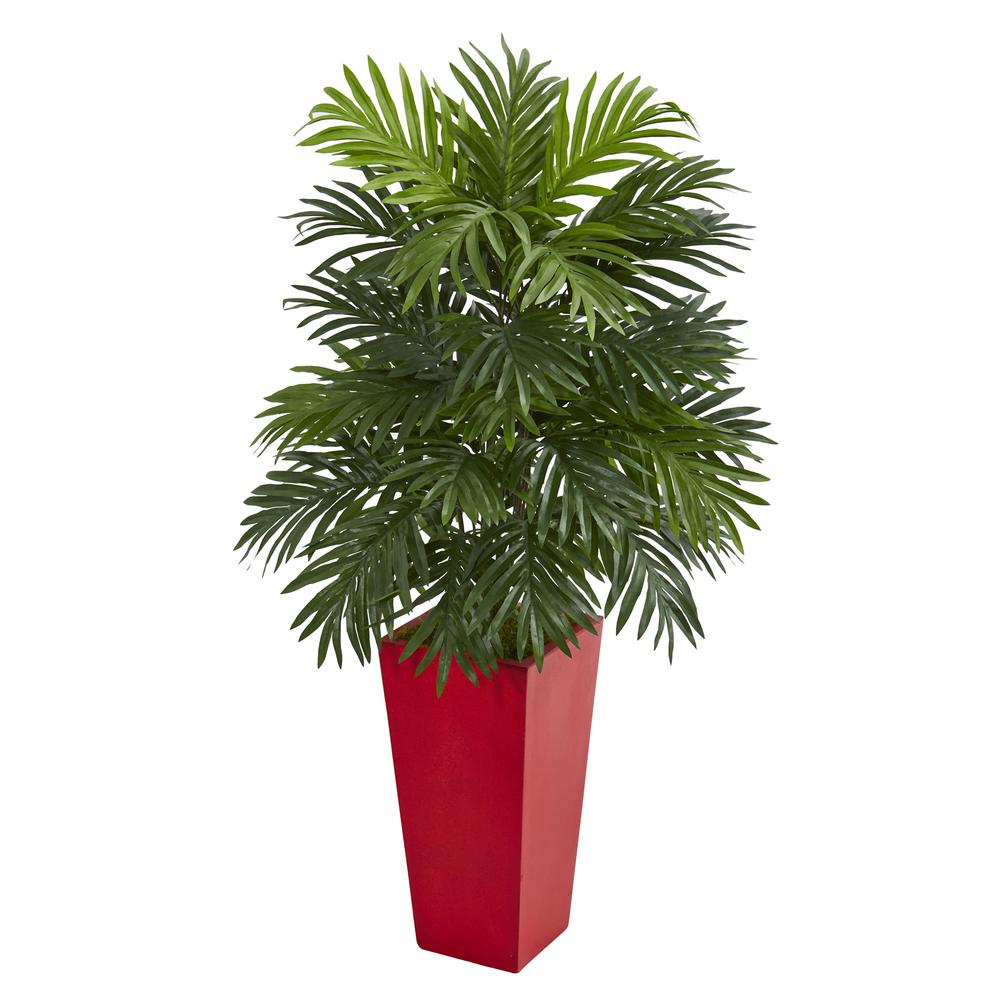 Areca Palm Artificial Plant in Red Planter. Picture 1