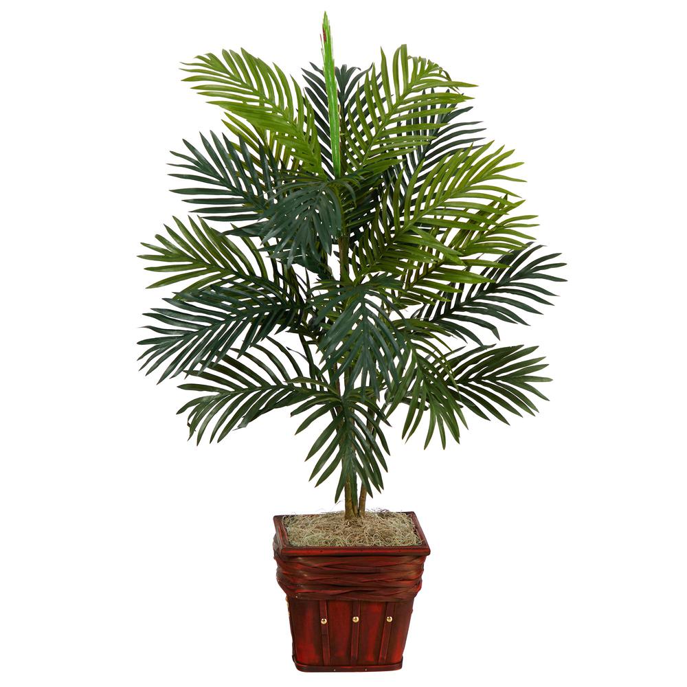 Areca Palm with Wicker Basket Silk Plant. Picture 1