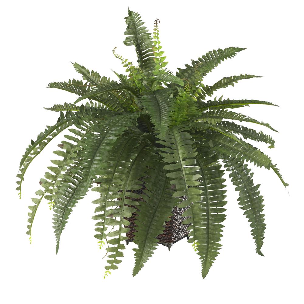 Boston Fern with Wicker Basket Silk Plant. Picture 2