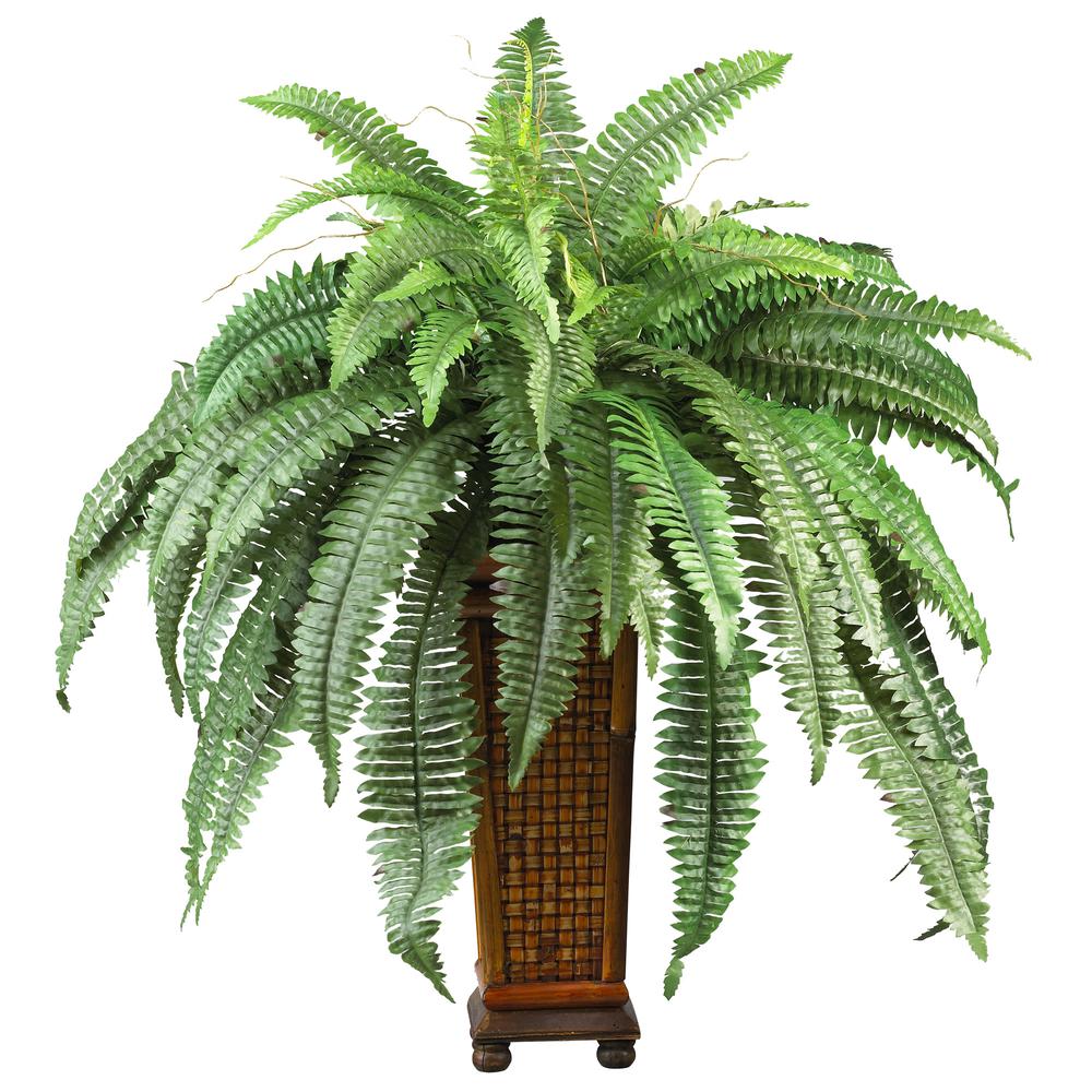 Boston Fern with Wood Vase Silk Plant. Picture 1