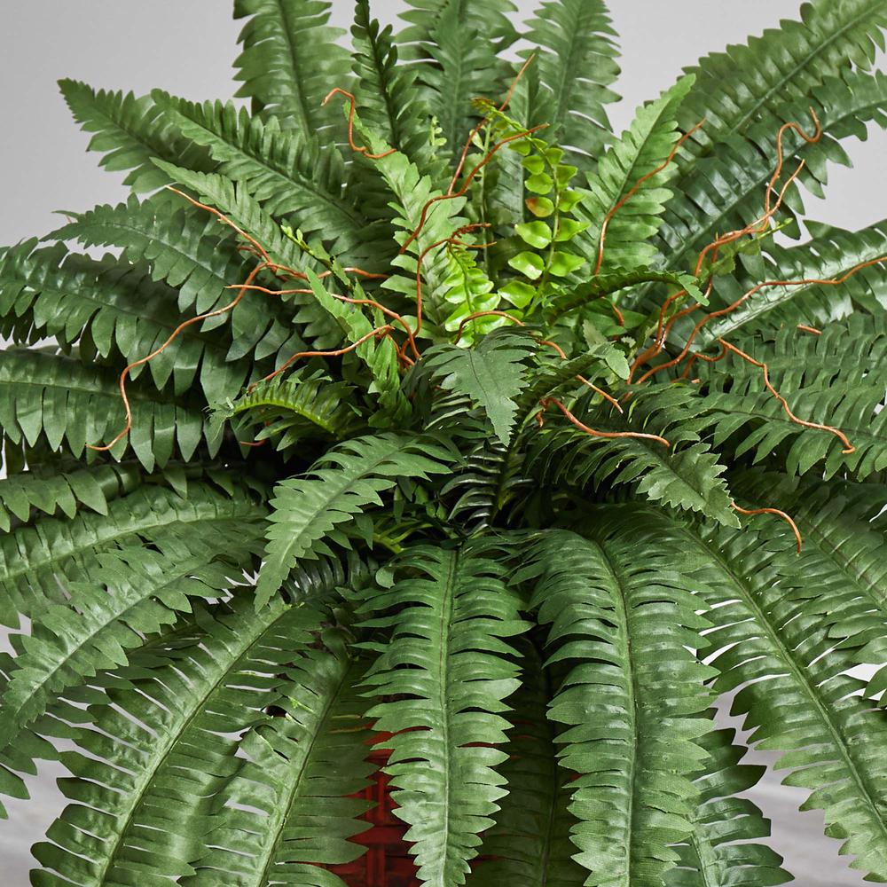 Boston Fern with Wood Vase Silk Plant. Picture 4