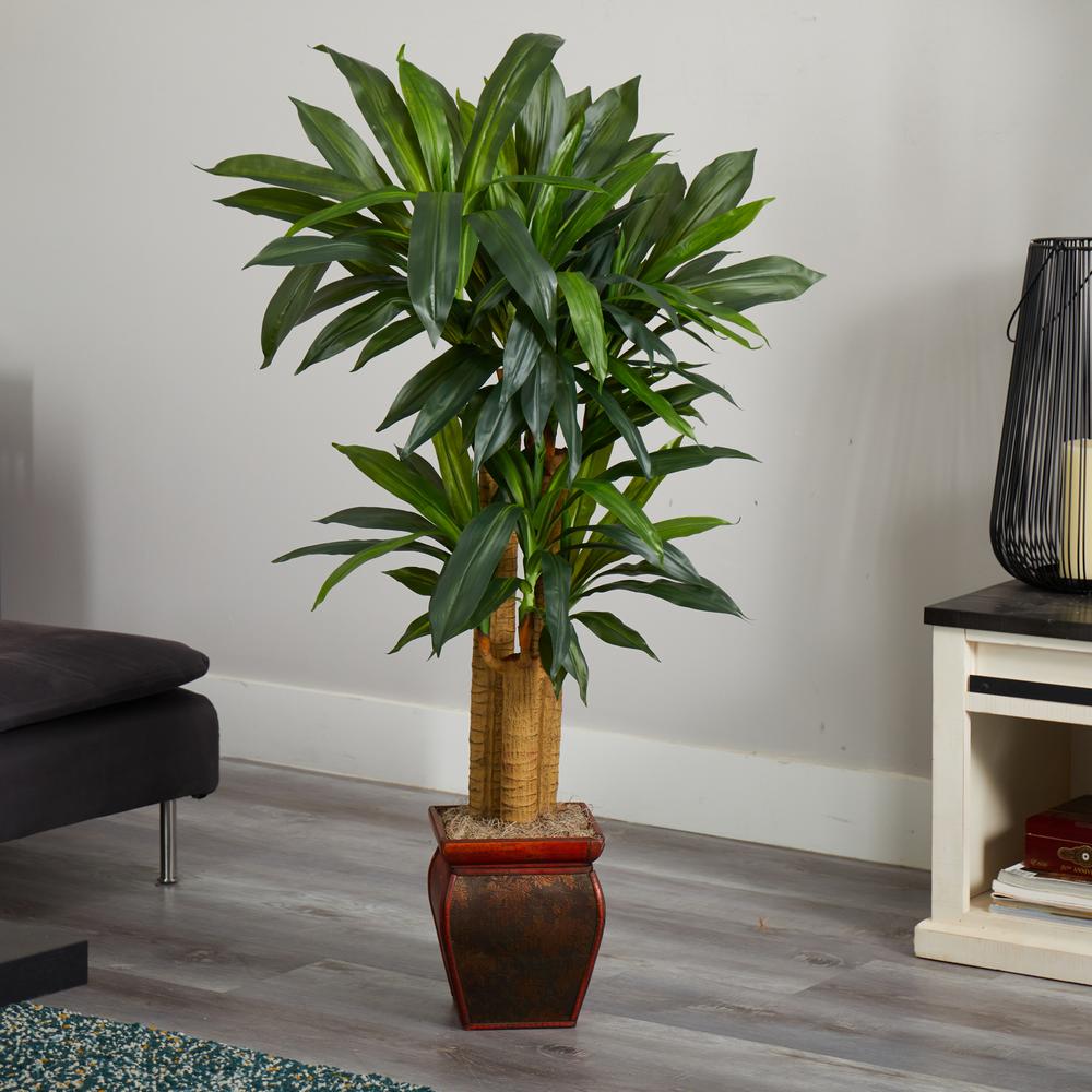 4.5ft. Cornstalk Dracaena Silk Plant with Vase (Real Touch). Picture 2