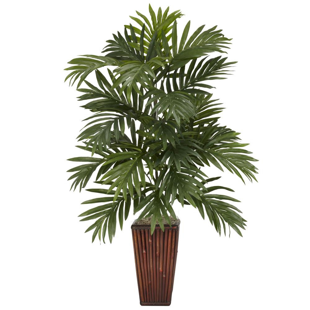 Areca Palm with Bamboo Vase Silk Plant. Picture 1